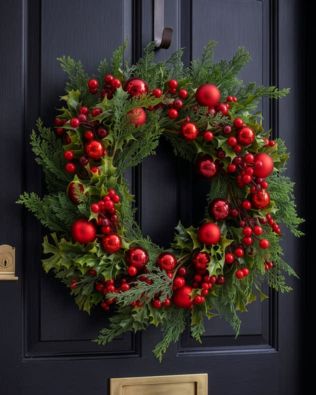 Red Bauble Wreath 22"