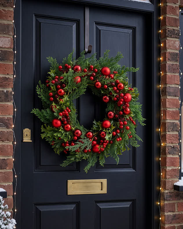 Red Bauble Wreath 22"