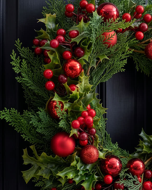 Red Bauble Wreath 22"