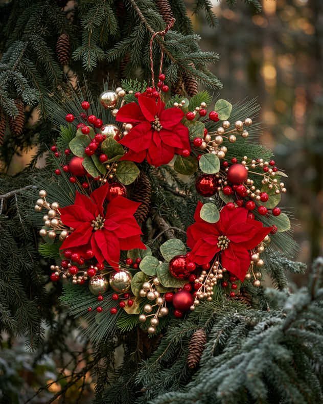 Red Poinsettia Wreath 24"