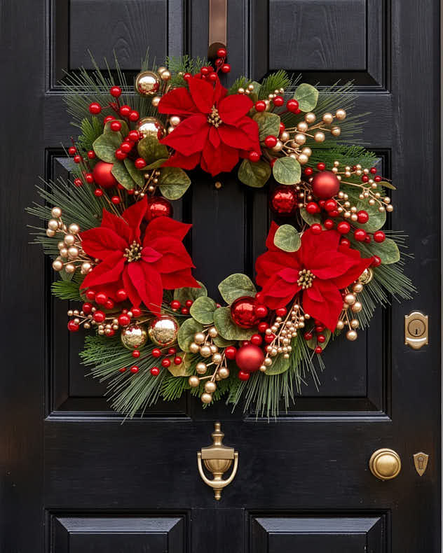Red Poinsettia Wreath 24"