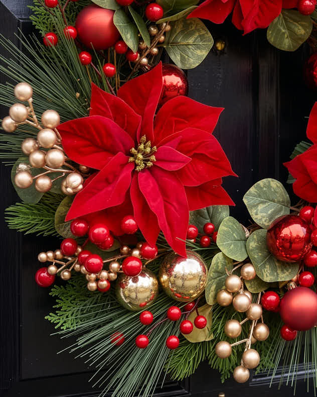 Red Poinsettia Wreath 24"
