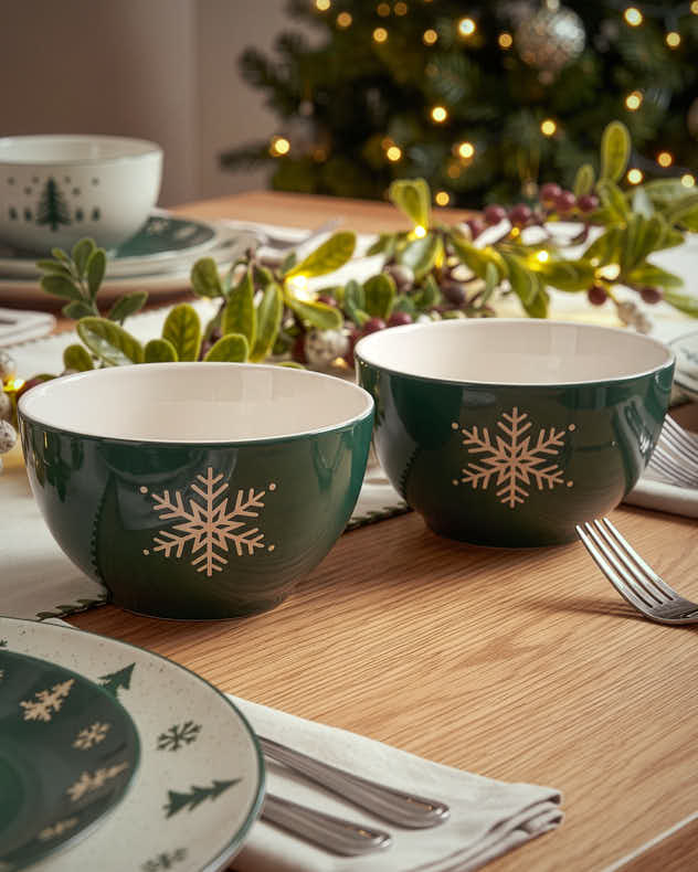 Winter Snowflake Stoneware Bowls