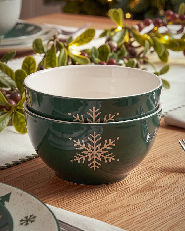 Winter Snowflake Stoneware Bowls