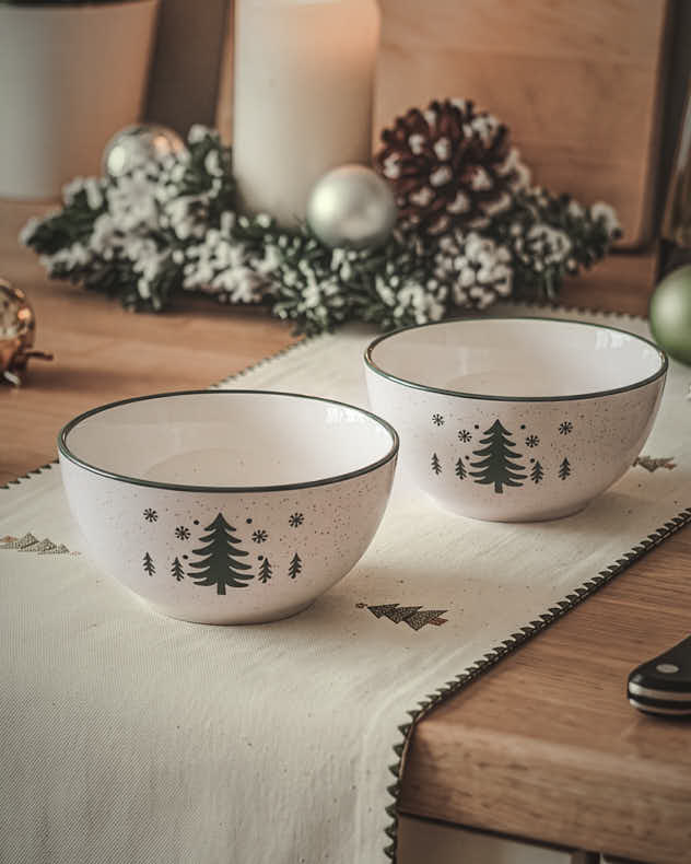 Snowy Forest Stoneware Bowls