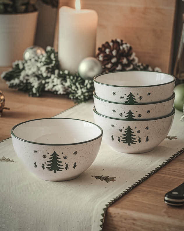 Snowy Forest Stoneware Bowls