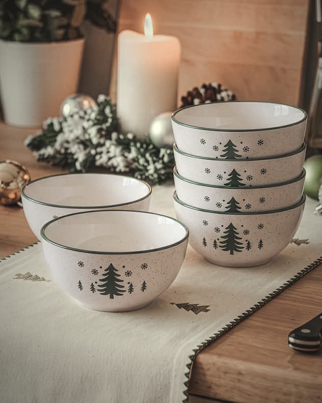 Snowy Forest Stoneware Bowls