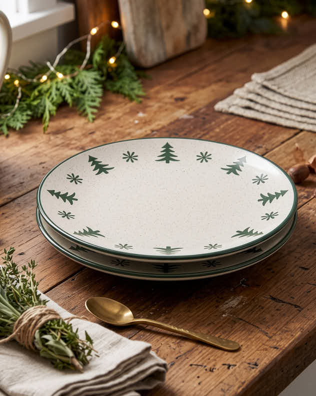 Snowy Forest Stoneware Dinner Plates
