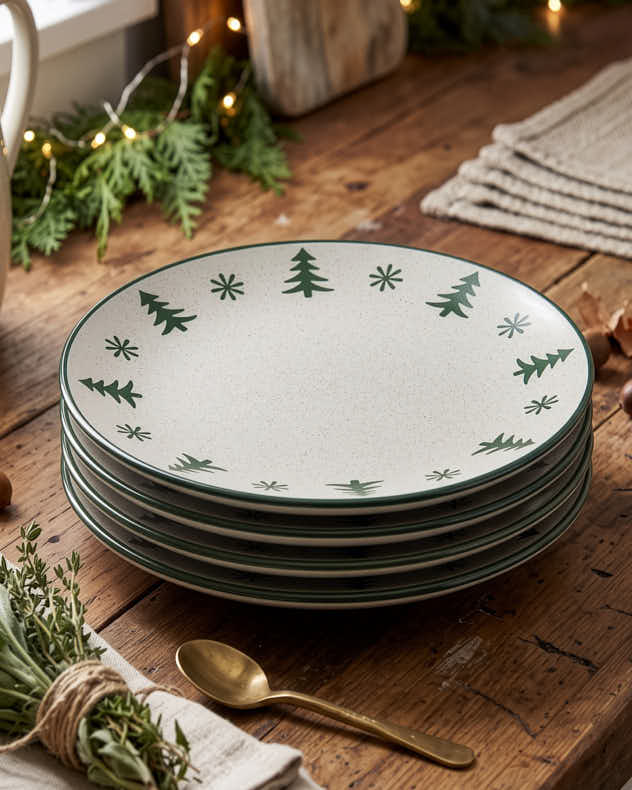 Snowy Forest Stoneware Dinner Plates