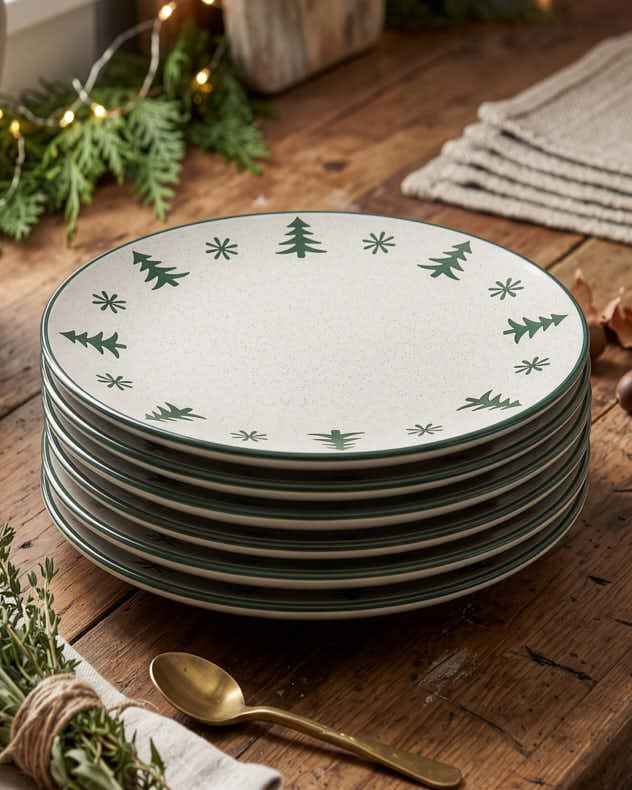 Snowy Forest Stoneware Dinner Plates