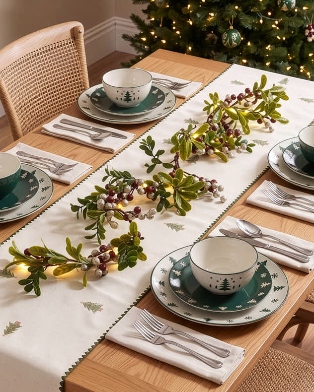 12pcs Snowy Forest Stoneware Dinner Set