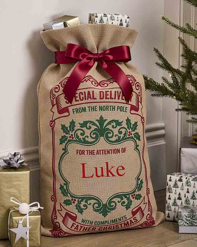 Personalised Holly Christmas Gift Sack