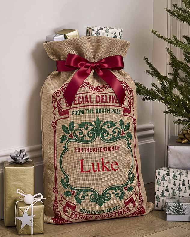 Personalised Holly Christmas Gift Sack
