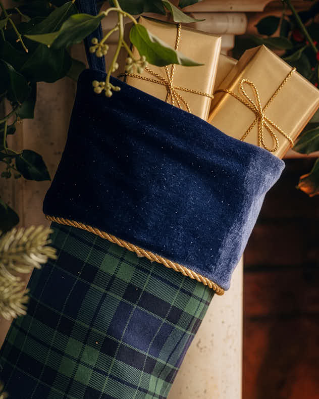 Personalised Chelsea Navy Tartan Christmas Stocking