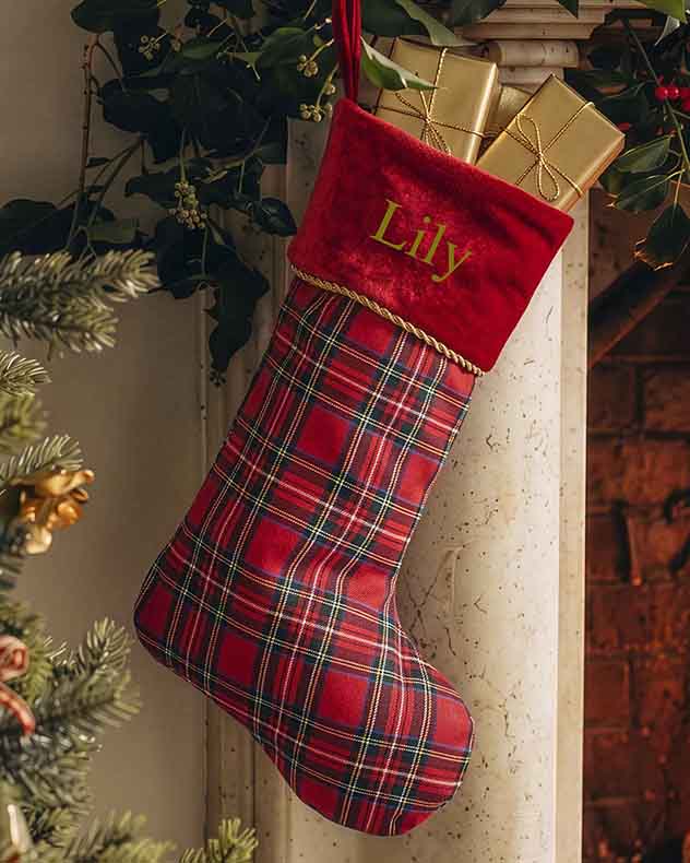 Personalised Chelsea Red Tartan Christmas Stocking