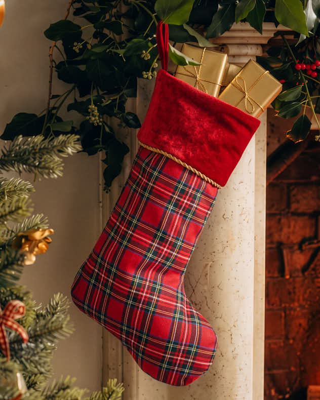 Personalised Chelsea Red Tartan Christmas Stocking
