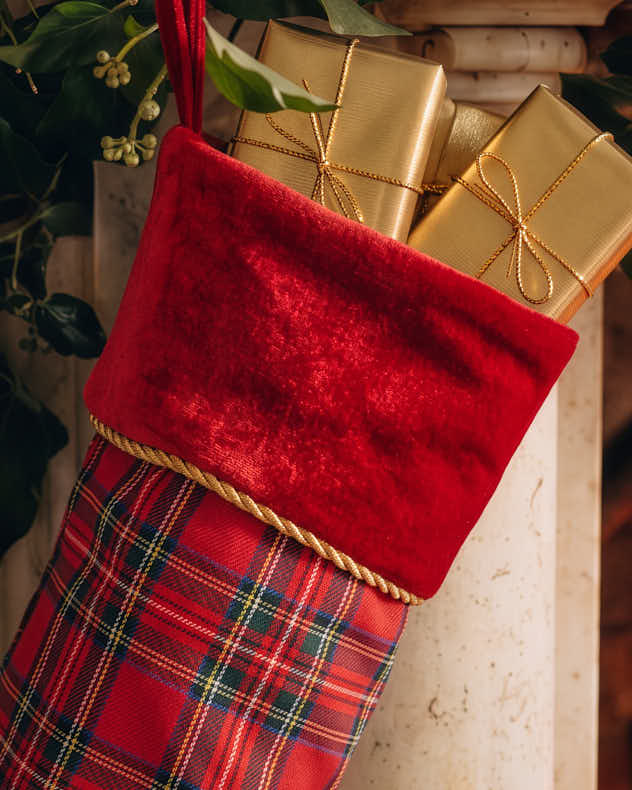 Personalised Chelsea Red Tartan Christmas Stocking