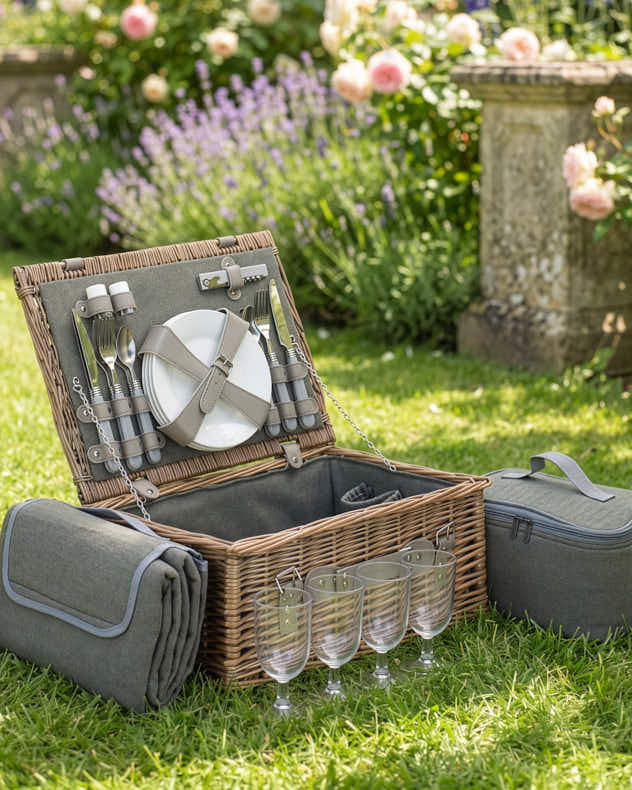 4 Person Tweed Picnic Hamper