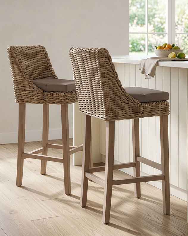 Wicker Bar Stools Set of 2