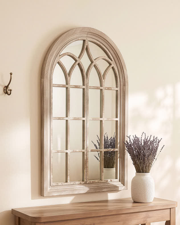 Light Washed Wood Arch Panel Mirror