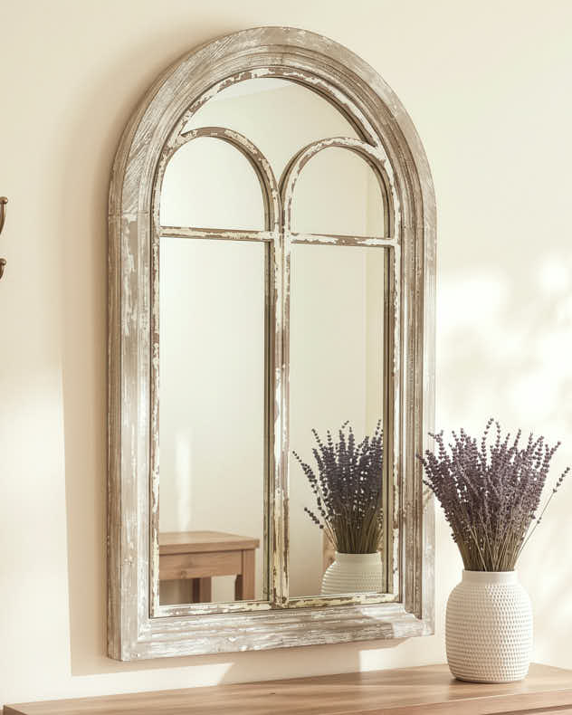 Light Washed Wood Arch Panel Mirror