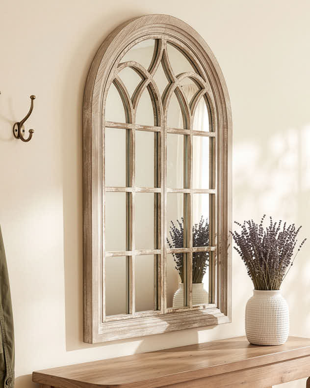 Light Washed Wood Arch Panel Mirror