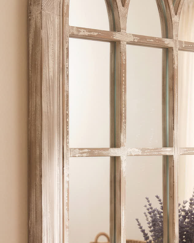 Light Washed Wood Arch Panel Mirror