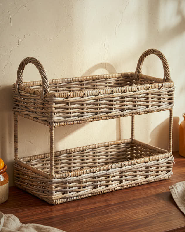 Two-Tier Rectangular Woven Storage Rack