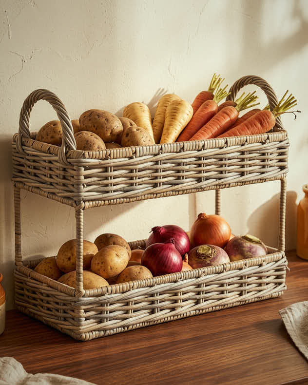 Two-Tier Rectangular Woven Storage Rack