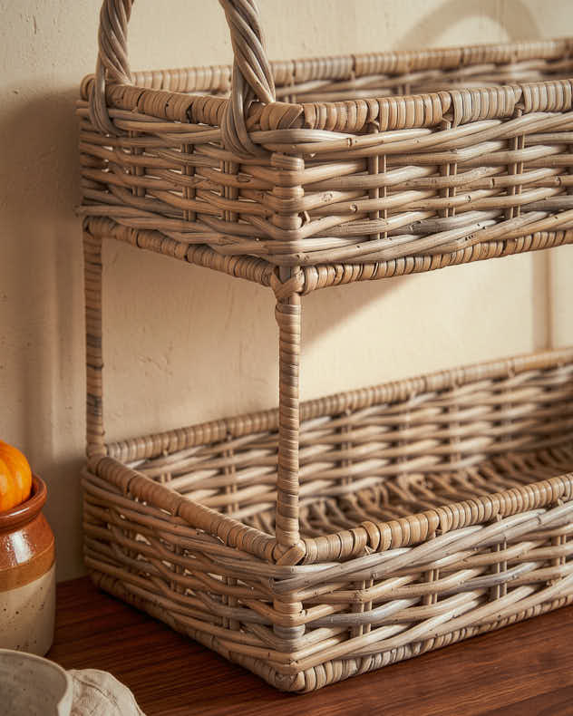 Two-Tier Rectangular Woven Storage Rack