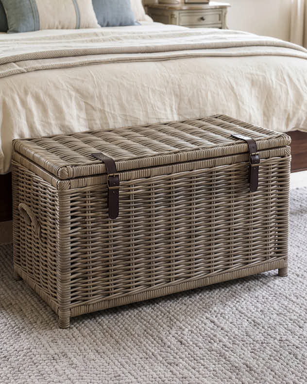Set of 2 Buckled Rattan Storage Trunks
