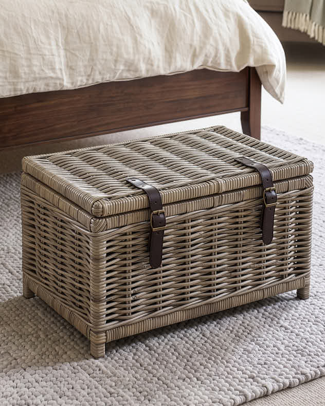 Set of 2 Buckled Rattan Storage Trunks