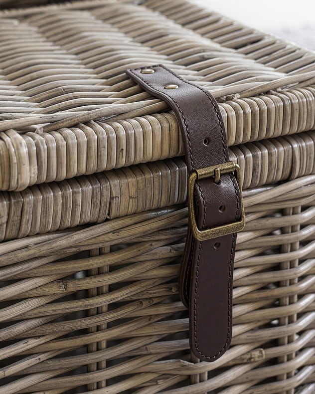 Set of 2 Buckled Rattan Storage Trunks