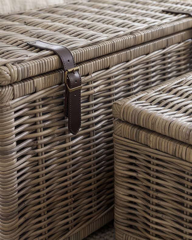 Set of 2 Buckled Rattan Storage Trunks