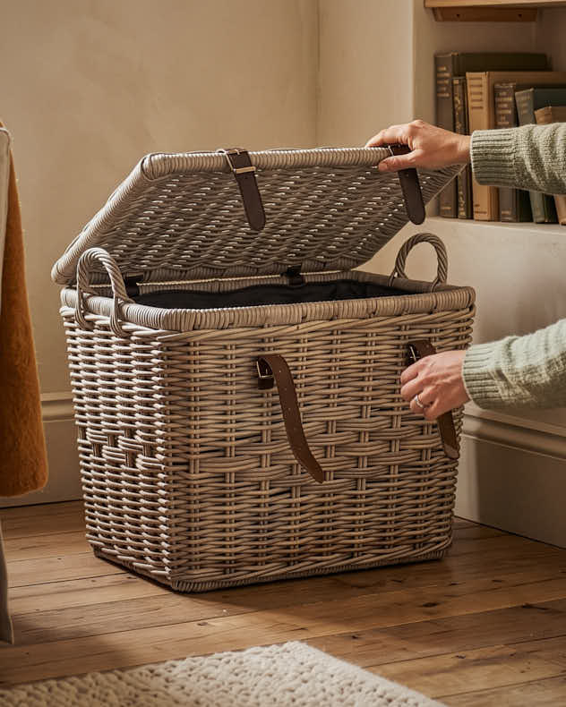 Buckled Rattan Hamper Basket