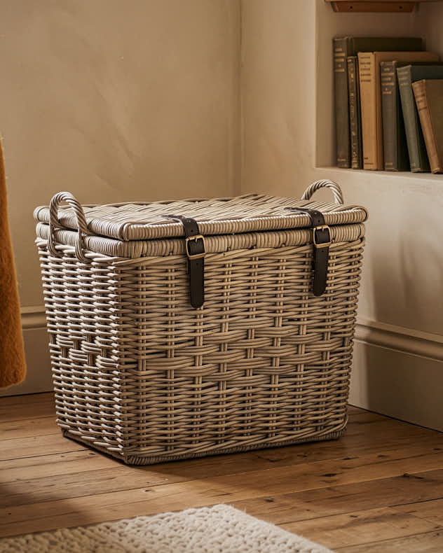 Buckled Rattan Hamper Basket