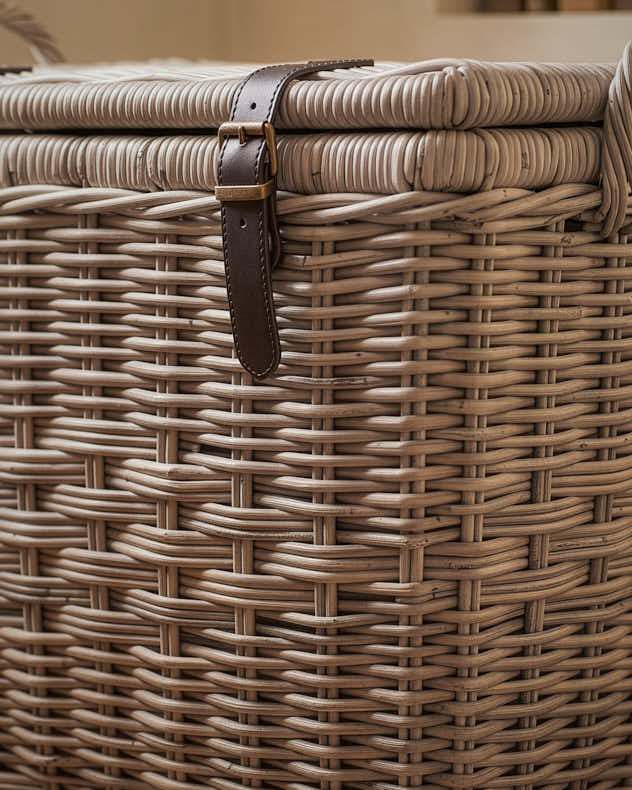 Buckled Rattan Hamper Basket