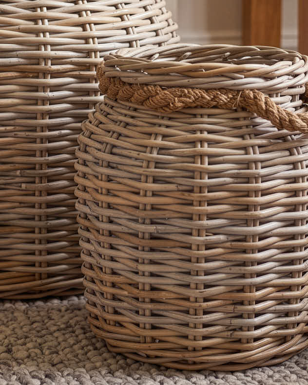 Set of 2 Rope Neck Woven Baskets