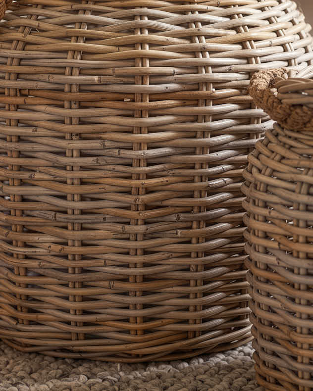Set of 2 Rope Neck Woven Baskets