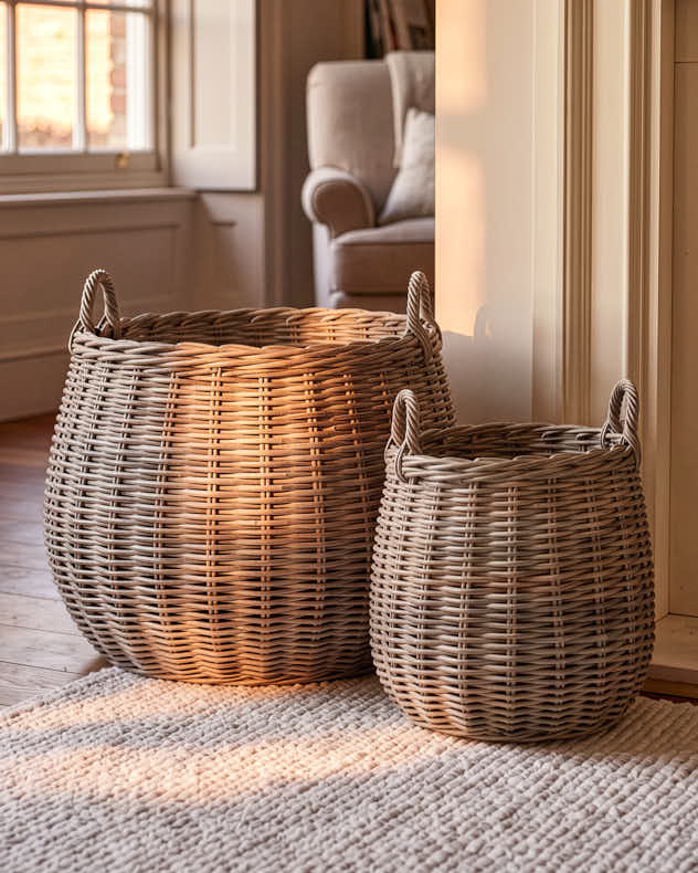 Set of 2 Henley Wicker Storage Baskets