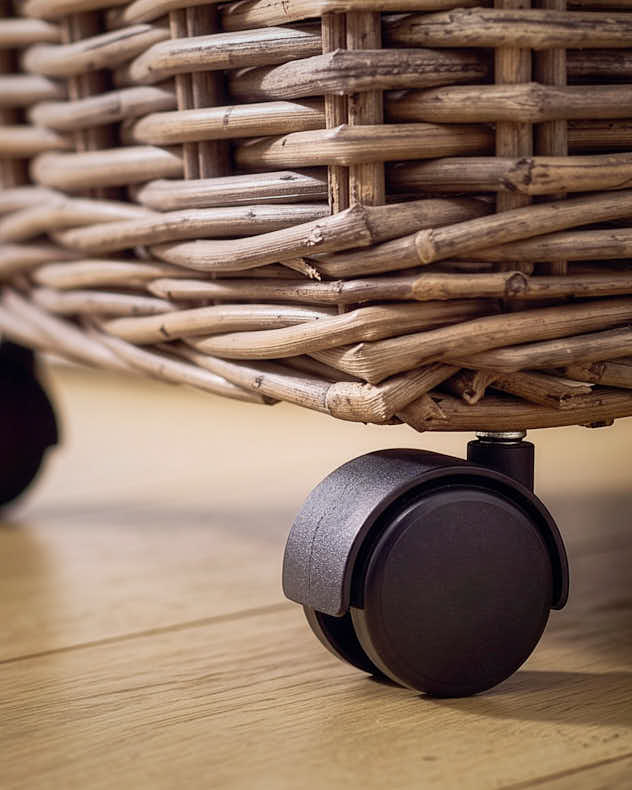 Wheeled Rattan Footed Basket with Lining