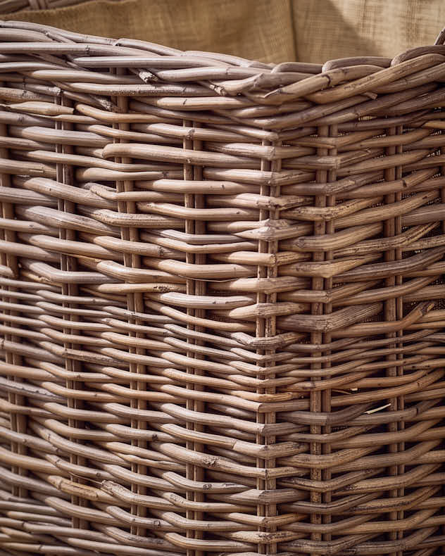 Wheeled Rattan Footed Basket with Lining
