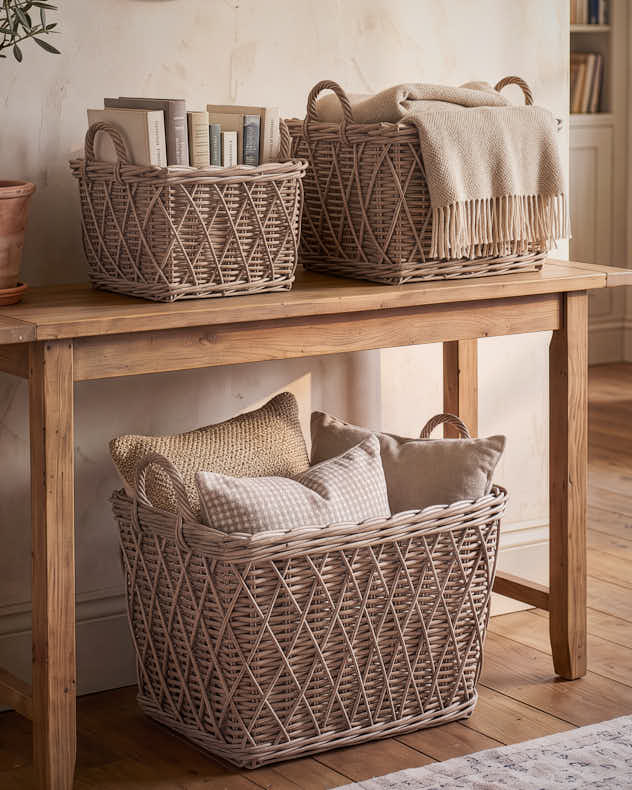 Set of 3 Diamond Weave Square Baskets