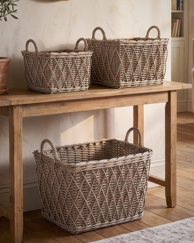 Set of 3 Diamond Weave Square Baskets