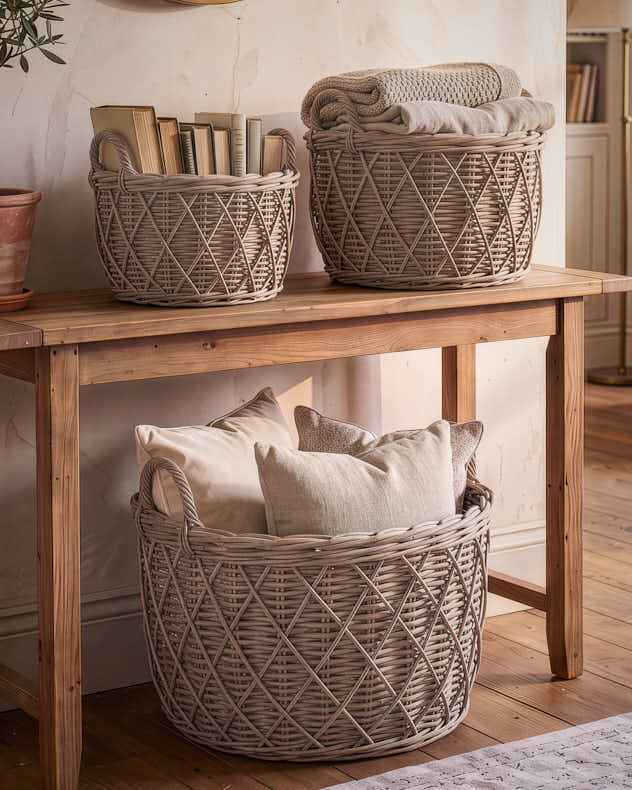 Set of 3 Diamond Weave Circle Baskets