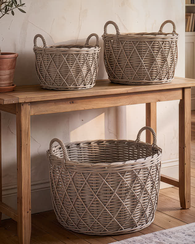 Set of 3 Diamond Weave Circle Baskets