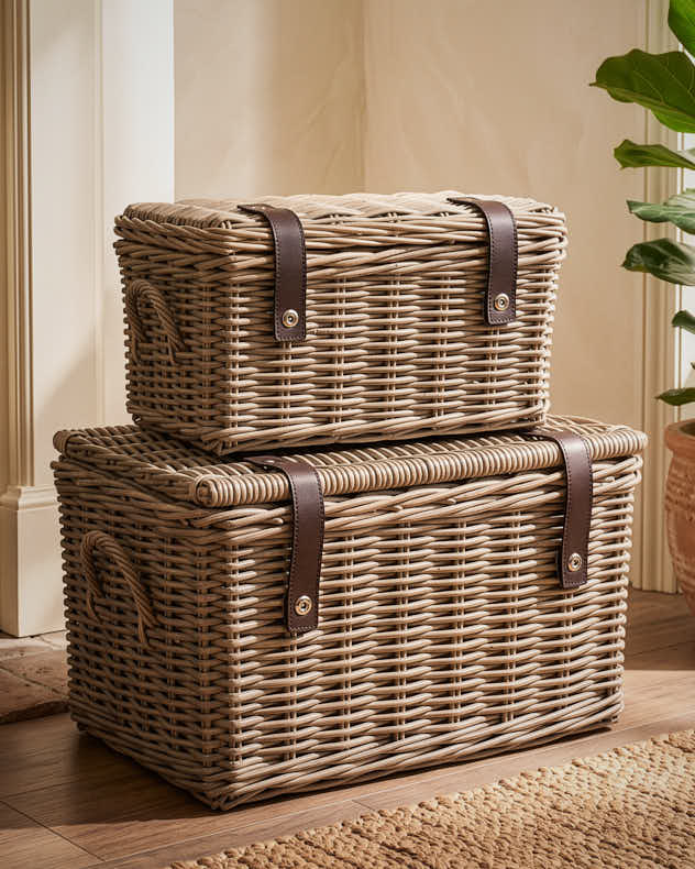 Set of 2 Country Clasp Woven Baskets