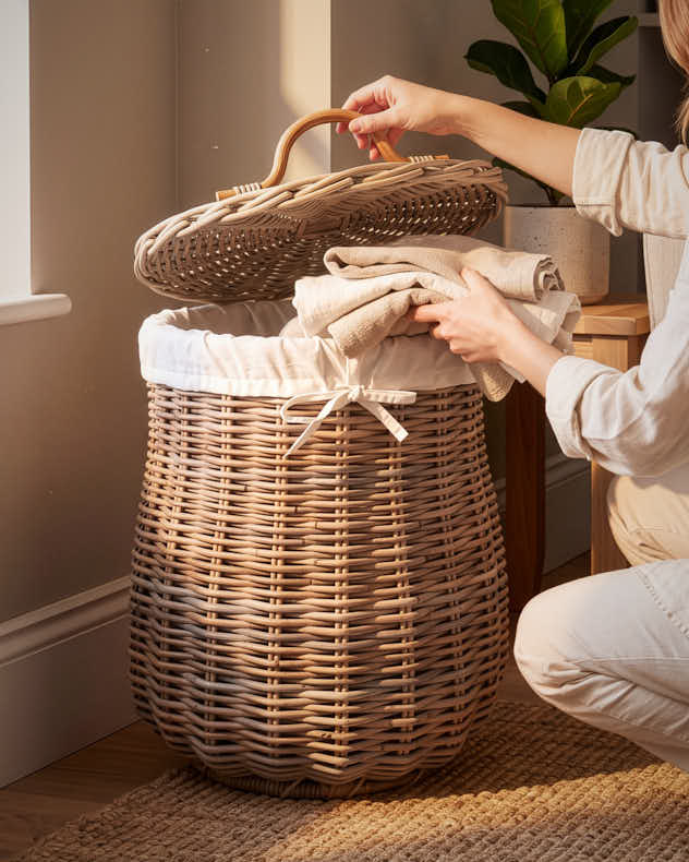 Beaumont Lined Wicker Laundry Hamper