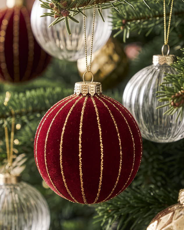 Red and Gold Striped Christmas Bauble