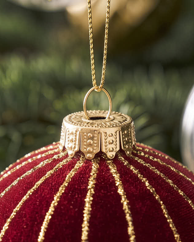 Red and Gold Striped Christmas Bauble